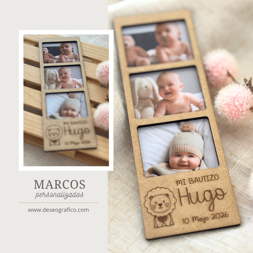 Marco madera triple mini polaroid personalizado - Imagen 3