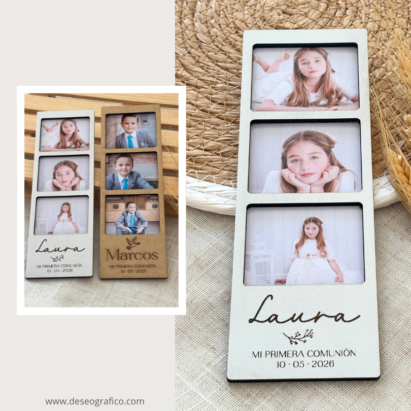 Marco madera triple mini polaroid personalizado - Imagen 4